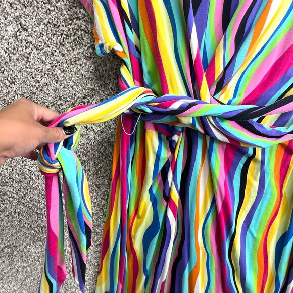 Eloquii Dress Women’s 18 Multicolored Striped Wrap Around Plus Size - Picture 3 of 8